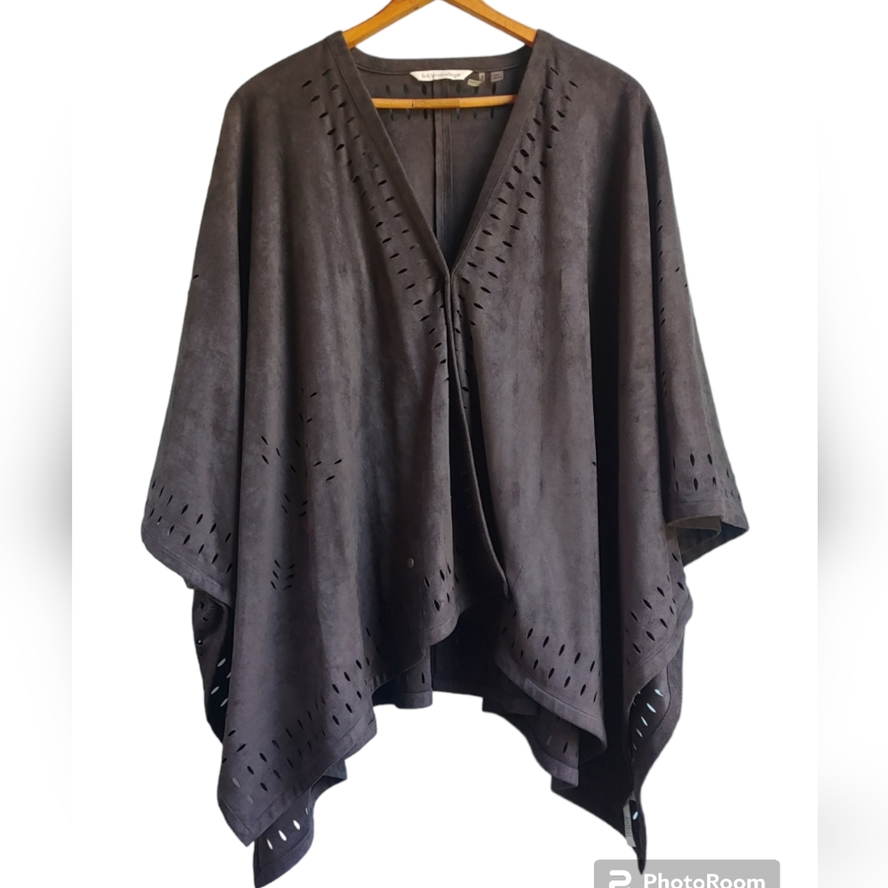 Soft Surroundings Faux Suede Laser Cut Poncho Kimono Shawl - One Size Boho Style